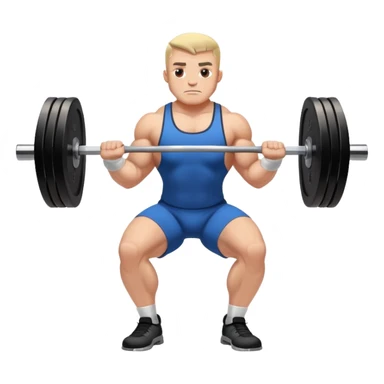 Powerlifter lifting a heavy barbell in a dramatic display of strength, muscles flexing under the pressure. The focus is on the lifter's intense effort and the heavy weights on each side. The background features a gym with weights and equipment, emphasizing the raw power of the sport.  sticker