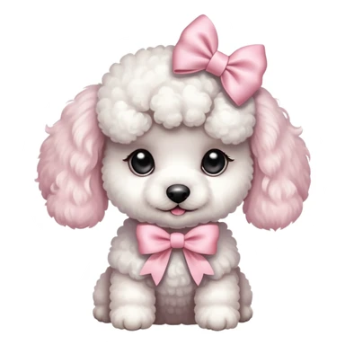 White poodle puppy with pastel pink bow sticker