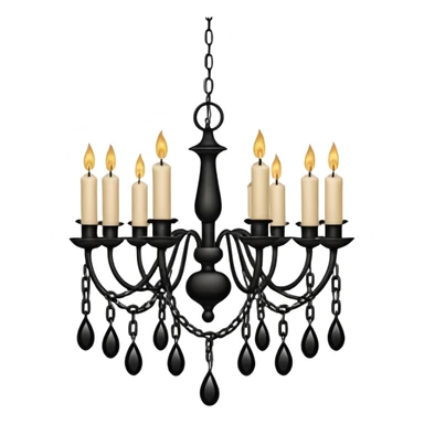 Simple minimalistic hanging wide short chained black Ceiling chandelier with beige-white candles sticker