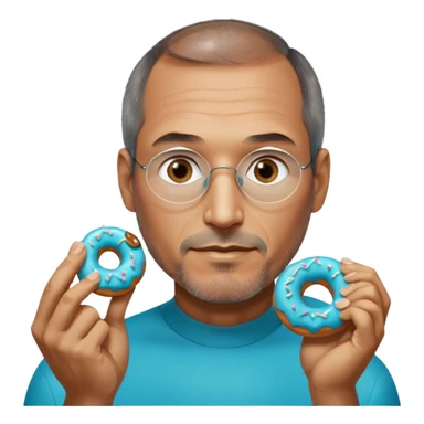 Steve jobs is eating a fully glass colored doughnut. the Doughnut is colored cyan and steve jobs is holding it by his hands, going to eat sticker