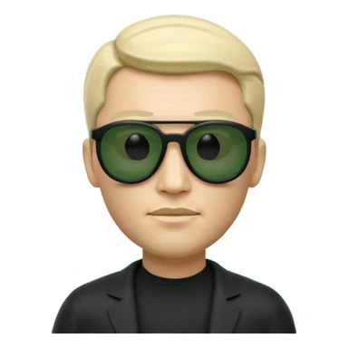 3D memoji-style emoji like Apple Memoji, male character wearing black sunglasses, smooth rounded face, minimalist design, inspired by The Matrix movie, subtle green matrix glow, dark background, cinematic lighting, high quality. sticker