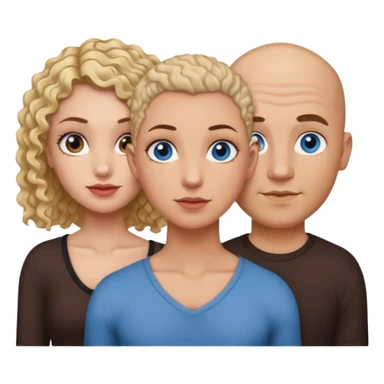 tattooed covered bbald brown eyed male with blonde haired blue eyed big boob female with brunette curly haired brown eyed big boob female throuple  sticker