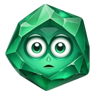 very sharp green gem mineral , multiple irregular chunks, very shiny with two eyes sticker