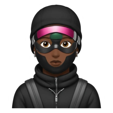 Somebody with black clothes on and a ski mask in the black with earrings sticker