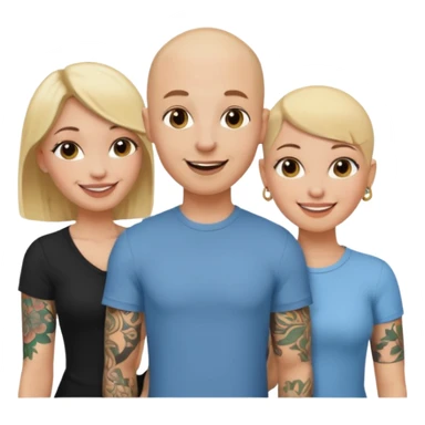 throuple blonde female brunette female with tatted bald male sticker