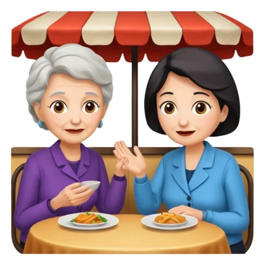 conversación dentro de un restaurant  dos personas y una de las persoans sea una abuela sticker