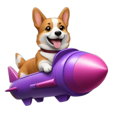 corgi riding purple rocket sticker