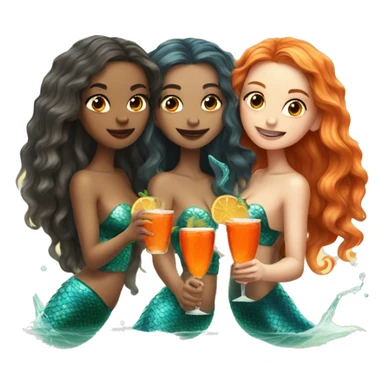 Three beautiful mermaids (light skin) drinking aperol sticker