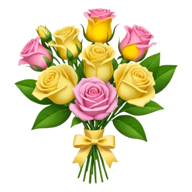 A mixed bouquet of four flowers, including pink roses and yellow lisianthus. sticker