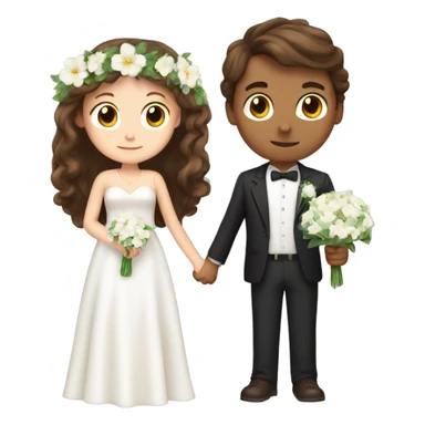 brown hair boy and girl getting married with white flowers in the girls hand and a ring in the boys hand  sticker