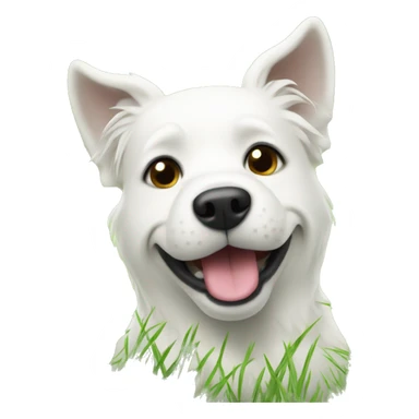 a white dog with grass sticker