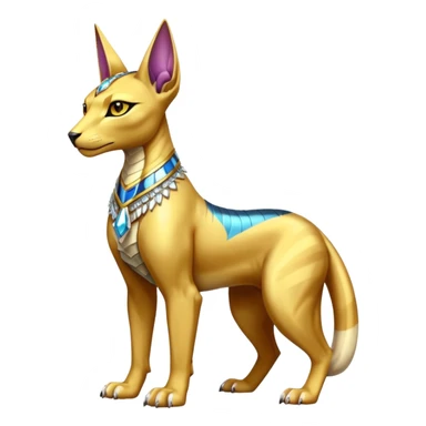 Modern futuristic shiny diamond colorful Anubis-Sphynx-Lombax-Zeraora-Renamon-fusion (full body) sticker