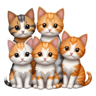 6 tiny kittens cuddling together all different colours, the first one is grey and white, the second is ginger and white and the third is brown tabby and white sticker