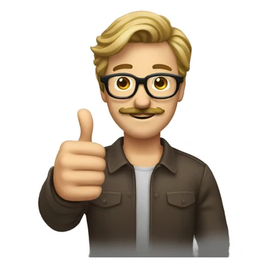 a guy with a big brown mustache, glasses, dark blonde hair, thumbs up sticker