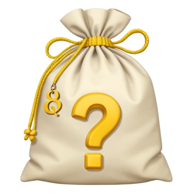 tied bag printed with q&a overstuffed with yellow question marks sticker