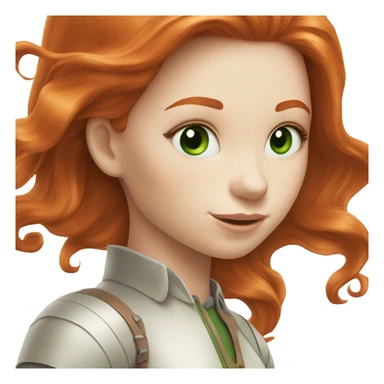 Redhead (ginger) girl, long blowout hair, green eyes and pale skin riding a white horse sticker