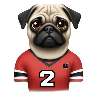 Pug wearing a university of Georgia jersey sticker