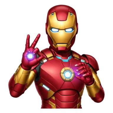 create an ironman with the infinity gauntlet emoji make it look really nice and make him snap his fingers with the infinity stone sticker
