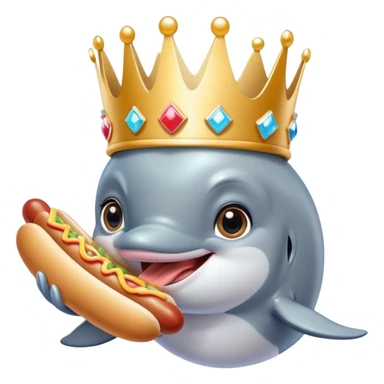 Dolphin wearing a sparkly crown long lashes with big eyes and lashes eating hot dogs Japanese sticker
