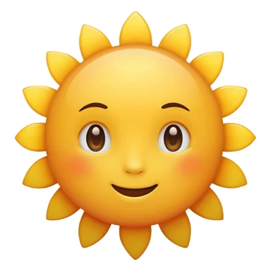 Generate a high-quality 3D cartoon-style emoji of a yellow sun, bright and cheerful, smooth gradient colors, rounded and cute appearance, simple white background, high-resolution.
 sticker