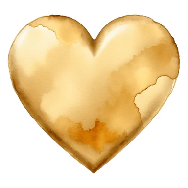 minimalist watercolor heart icon, monochromatic gold washes, soft bleeding edges, on textured white paper, serene and emotional, perfect for app icon, transparent background, flat lay --style raw --stylize 150 sticker