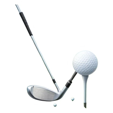 A golf ball on a tee, with a golf club placed beside it on the lush green fairway. The background shows a serene golf course with neatly trimmed grass and a clear blue sky, emphasizing the elegance and precision of the game. sticker