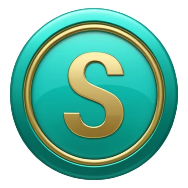 Create a custom emoji badge featuring a stylized, glossy letter “S”. Use the Platinum rank style from League of Legends: teal-green metallics, reflective surfaces, and a futuristic elegant frame. Vibrant and high readability.
 sticker