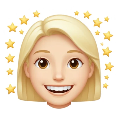 una sonrisa, con sientes blancos y brillantes, y un poco de estrellas alrededor como resplandor sticker