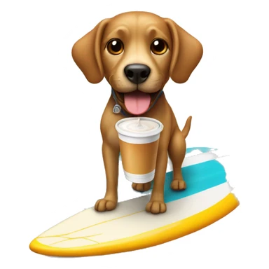 dog riding a surfboard drinking ice coffe sticker