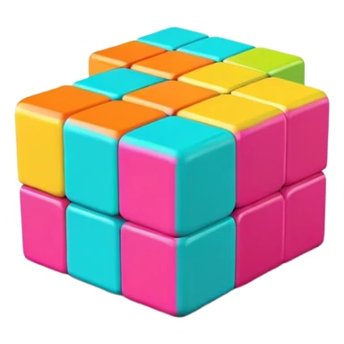 A 3x3 Rubik's Cube with vibrant tropical colors: bright turquoise, hot magenta, lime green, sunshine yellow, coral orange, vibrant aqua, minimalist iOS emoji style sticker