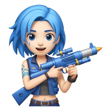 Design an emoji that shows the Jinx character and has weapons in hand sticker