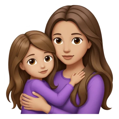 Mom with long balayage beautiful hair and daughter Children with long brown hair hugging sticker