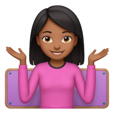 a brown skin teachers with hair that stop at elbows girl with black straight like hair wearing pink not hot pink 2 piece set teaching up on a board sticker