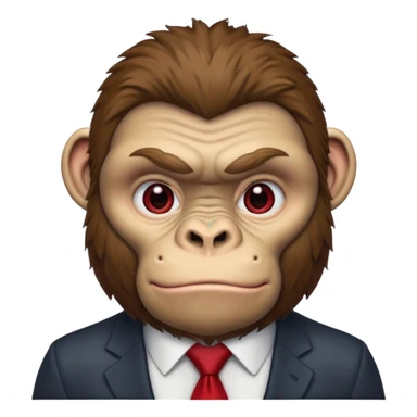 Brown haired cartoon gorilla with tufted fur on head, light skin tone deep eye socked darkening the skin around his eyes, heavy browridges contrasting it, and a red tie, he lives naked in the jungle  sticker