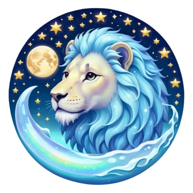 Realistic iridescent white opalescent Celestial Leo lion water dreamy astrology moon stars starry sticker
