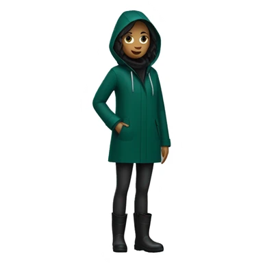a skinny woman wearing a dark-green raincoat and black pants and dark-blue rainboots sticker