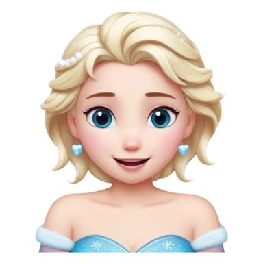 Cinematic Adorable Elsa Portrait Emoji, Giggling as tiny snowflakes swirl around her, cheeks flushed pink from the cold, eyes twinkling with warmth, a heart-melting mix of beauty and playfulness! sticker