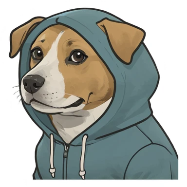 Dog wearing a hoodie that is cool sticker
