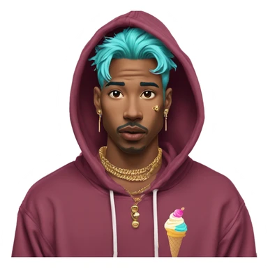 Vintage grunge patina intricate swirls golden sparkle tropical Deep pink maroon burgundy cyan dark hoodie man dyed hair and gold piercings nose piercing ear piercings ice cream  sticker
