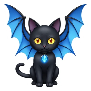 black cat with blue bat wings and glowing yellow eyes sticker