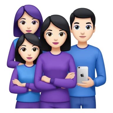 4people 2 men and 2 women. with black hair and white skin. ready to create a team. with blue and purple clothes sticker