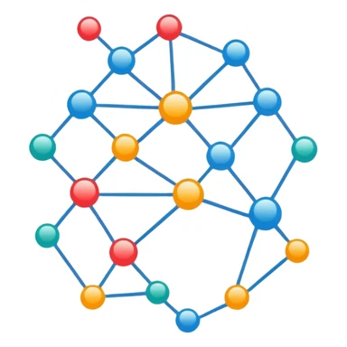 neural network with nodes and connections, simple colorful design for telegram sticker