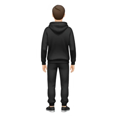 fullbody Mysterious shy caucasian man in black hoodie, hands in pockets and black pants rear backview sticker