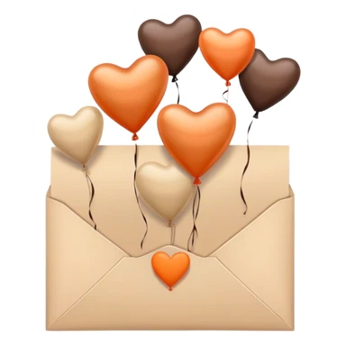 dark brown love letter in pastel beige and dark orange metallic heart-shaped balloons sticker