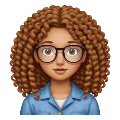 make a really curly hair, teen girl with glasses and little acne that looks like freckles longer like more than shoulder lengthcurly hair, and pretty withe makeup on giving clean girl vibes, and make her have tan skin more blush and really pretty, and the har is really really long

 sticker