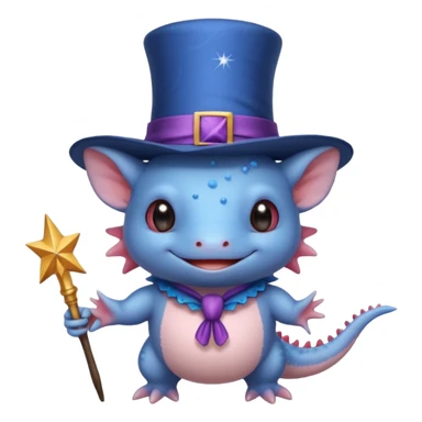 blue axolotl with magician hat sticker