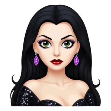 Vampira with long black hair, black sequin outfit sticker