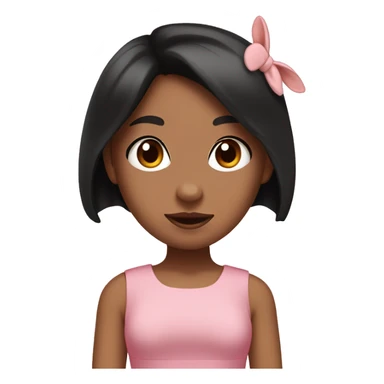 tan girl, black hair, wearig pink dress and pink bunny ears with flower tucked in bunny ear sticker