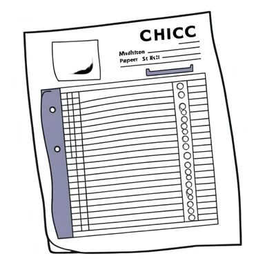 answer sheet with multiple choice selections, exam paper with answers sticker