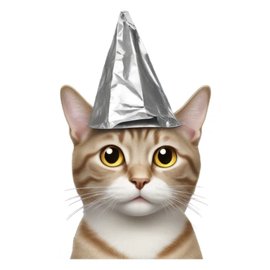 cat wearing a pointed conspiracy tin foil hat sticker